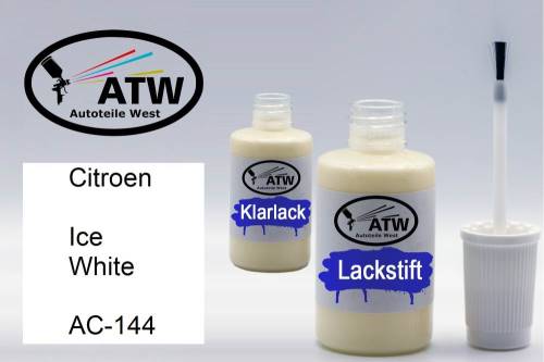 Citroen, Ice White, AC-144: 20ml Lackstift + 20ml Klarlack - Set, von ATW Autoteile West.